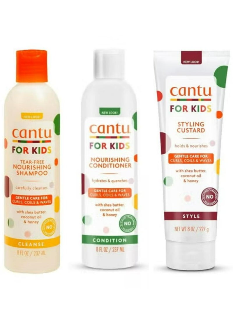 Cantu Care For Kids Nourishing Shampoo And Conditioner And Styling Custard 3 Pcs