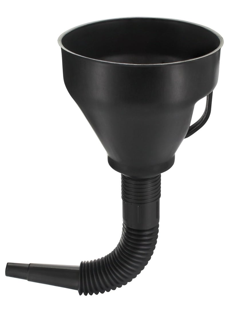 Multi-Purpose Plastic Funnel with Extendable Flexible Spout – Oil, Fuel & Acid Resistant – Removable Flexible Nozzle – Durable Polyethylene Construction (Black) - Image 1