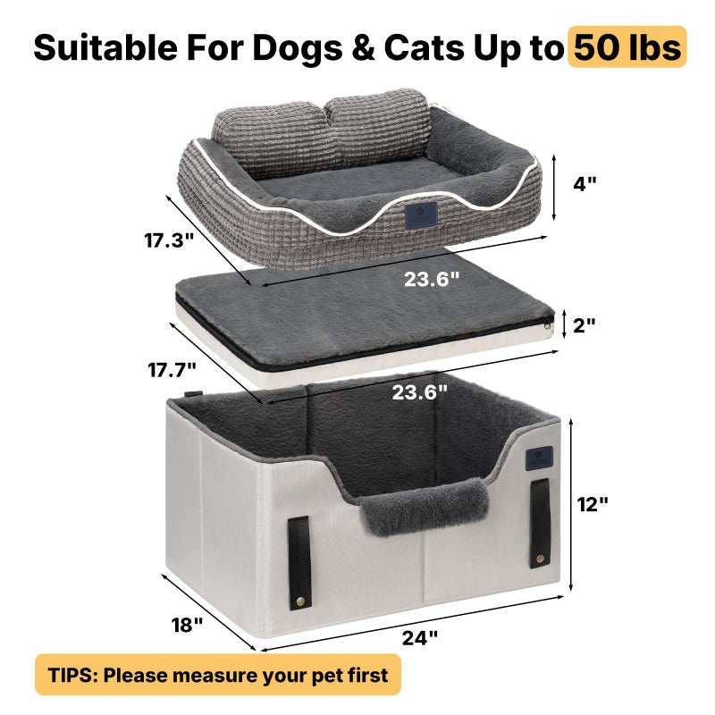 Veehoo 2-in-1 Dog Car Seat & Pet Bed, Portable Dog Booster Car Seats for Medium Small Dogs, Travel Cars Seat with Safety Leash, Non-Slip Bottom & Removable Washable Cover - Image 5