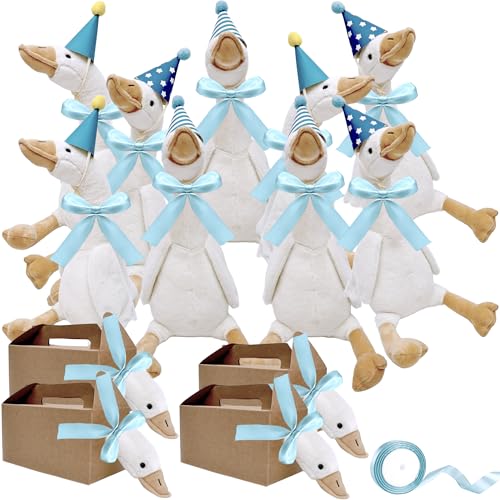 Flahard 28 Pcs One Silly Goose Party Favors Include 9 Mini Goose Plush Stuffed Animal 9 Boxes 9 Birthday Party Hats and 1 Roll Rope for Adopt a Goose Party Favors Birthday Gifts Color Style 2 - Image 1