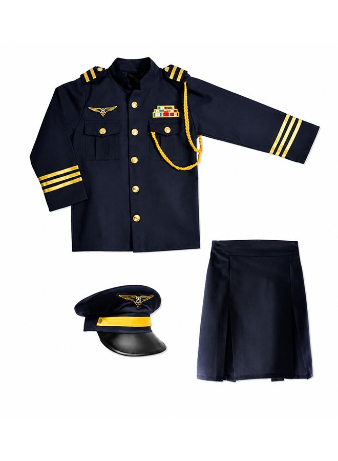 Toy Land Kids Pilot Costume Set with Hat – Airline Captain Role Play Fancy Dress Outfit for Girls of age 2 to 3 years - Image 1