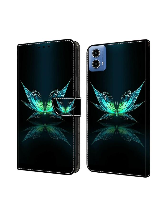 جراب جلدي واقي مضاد للصدمات ثلاثي الأبعاد لهاتف Motorola Moto G24 Power Crystal (انعكاس Dutterfly)