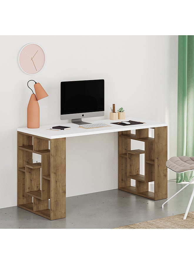 Mourah Home Labirent Working Table With Storage - White/Brown  - 2 Years Warranty - Image 1