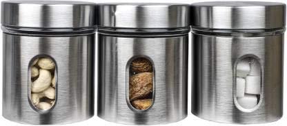 IndusBay® 400 ML, Glass Window Jar for Kitchen Storage Kitchen Storage Stainless Steel Cover Jars with Glass Window, Set of 3, Silver - Image 2