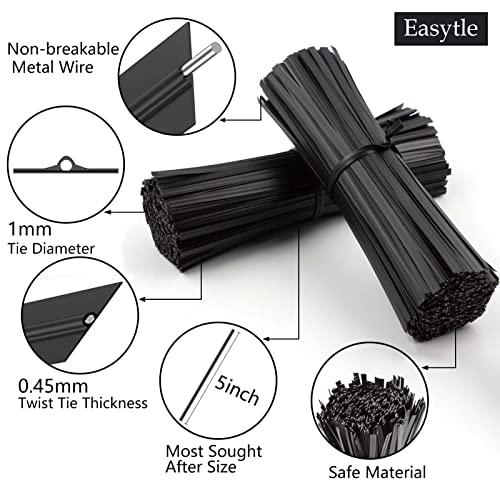 Easytle 400 Pcs Twist Ties for Bags 5" Cable Ties Bag Twist Ties for Cord Twist Bread Ties Reusable Black Plastic Coated Ties Heavy Duty Bread Ties Twist Wire Ties for Household and Office Use - Image 2