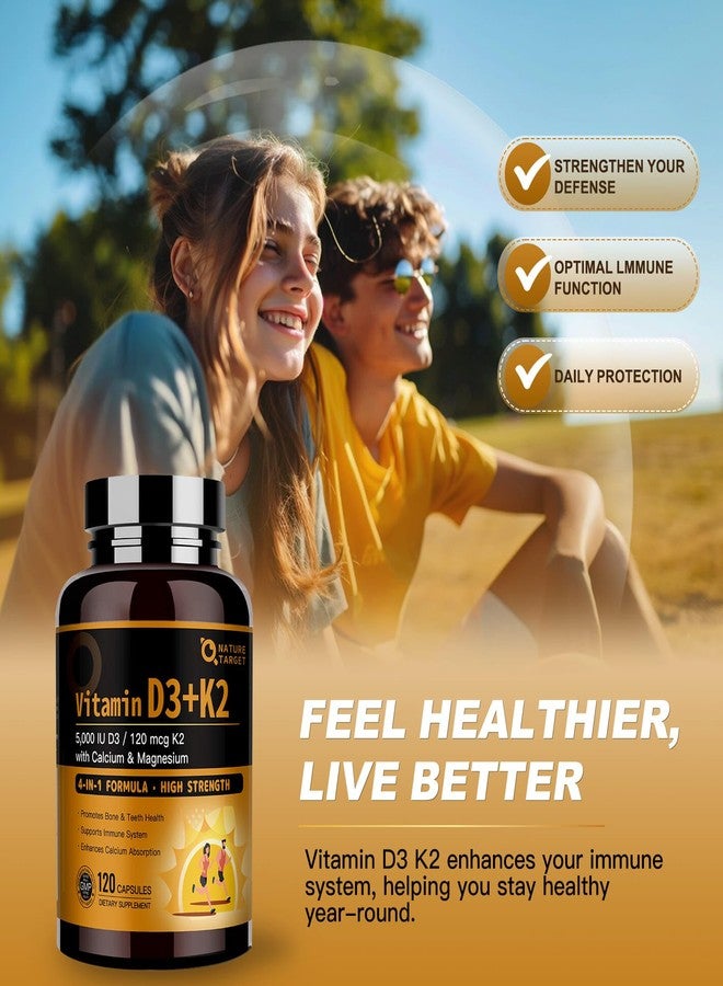 NATURE TARGET Vitamin D3 K2 with Calcium & Magnesium - Max Strength 4 in 1 Formula for Bone, Heart & Immune Support - Supplies 5000 IU Vitamin D3 & 120 mcg of Vitamin K2, 120 Count - Image 5