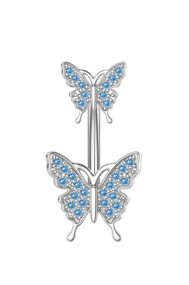 خمسة حلقات سرّة بفراشة مرصعة بالكريستال: ستانلس ستيل قصير أزرق لامع - إطلالة جذابة للسهرات