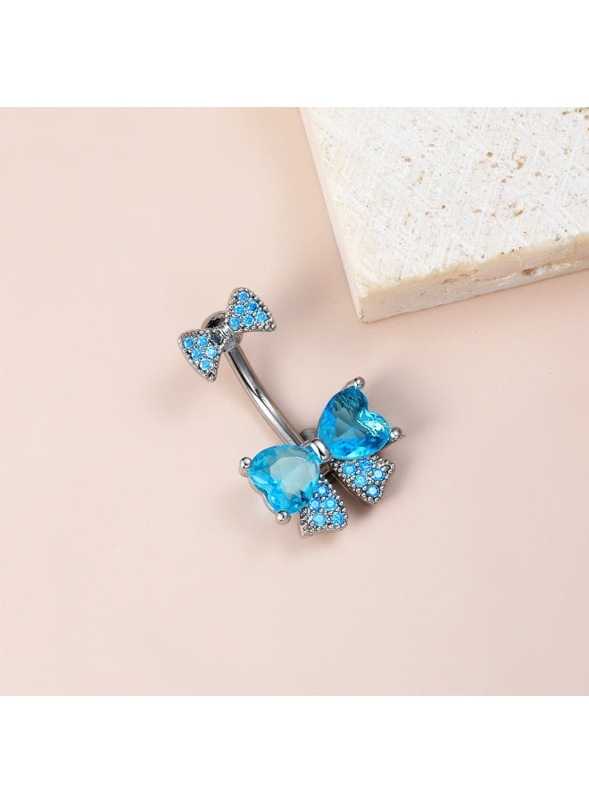 Innoshine 5 pcs Belly Ring Set Stainless Steel  Blue Short Belly Piercing Body Piercing Jewelry Set Butterfly Belly Button Ring Small Navel Ring Belly Piercing Short Bar for Fashion Women - Image 2