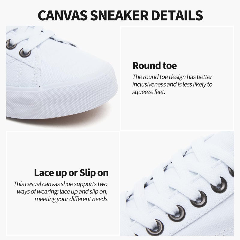 XRH Tennis Shoes Womens Low Top Casual Shoes for Women, Lace Up Canvas Sneakers Comfortable Shoes for Women Walking Shoes(White,US7 - Image 5