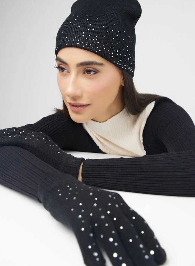 ELLA Diamante Winter Beanie  & Glove Set