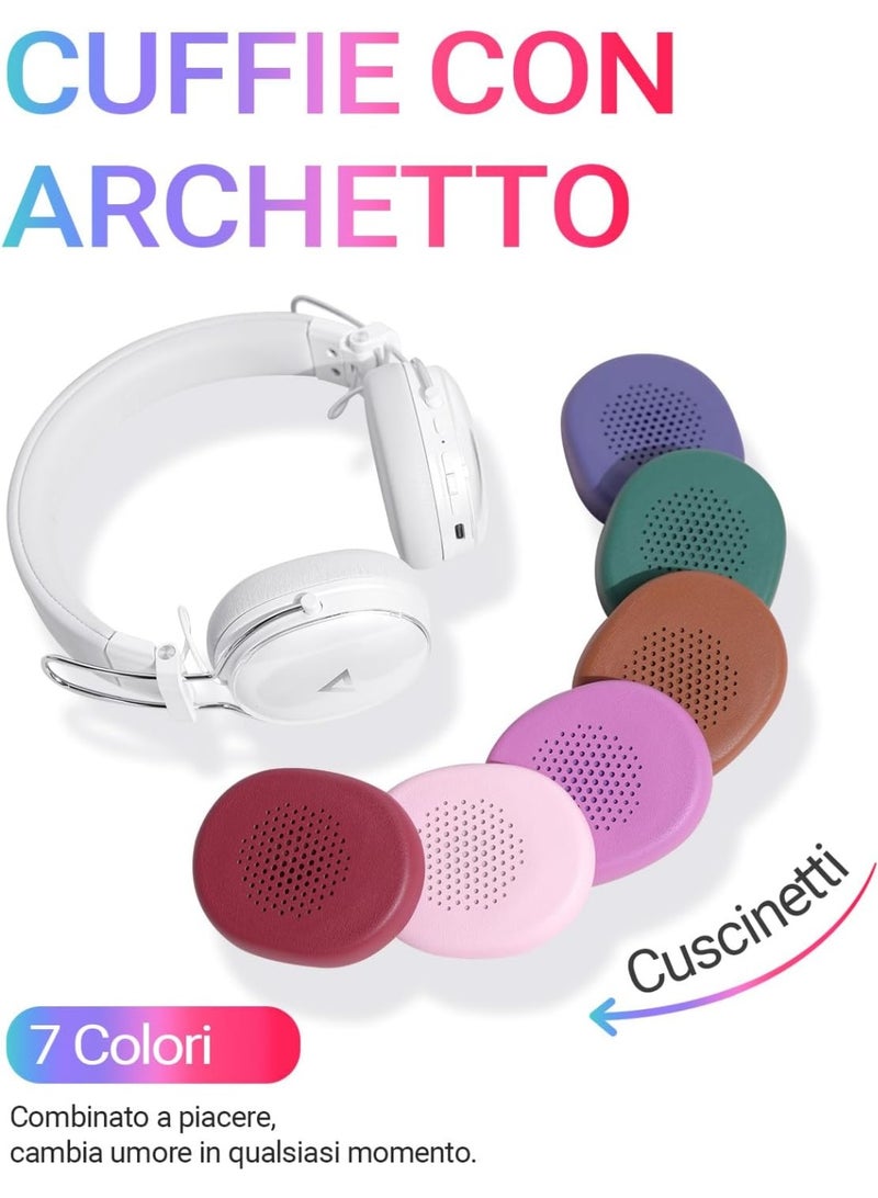 أسيفاست سماعات رأس لاسلكية فوق الأذن H7، وقت تشغيل 55 ساعة، إلغاء الضوضاء النشط، 1 + 6 سدادات أذن ملونة، أغطية أذن قابلة للطي، تدعم تشغيل الصوت عبر USB - أبيض - Image 2