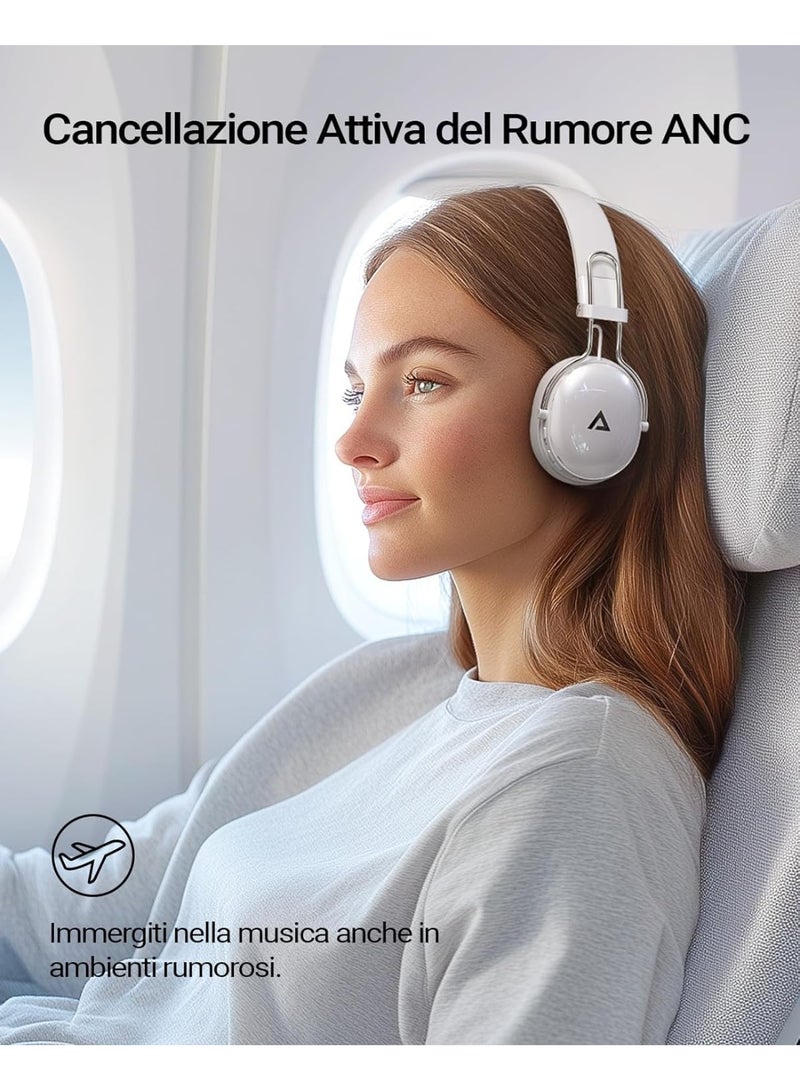 أسيفاست سماعات رأس لاسلكية فوق الأذن H7، وقت تشغيل 55 ساعة، إلغاء الضوضاء النشط، 1 + 6 سدادات أذن ملونة، أغطية أذن قابلة للطي، تدعم تشغيل الصوت عبر USB - أبيض - Image 3