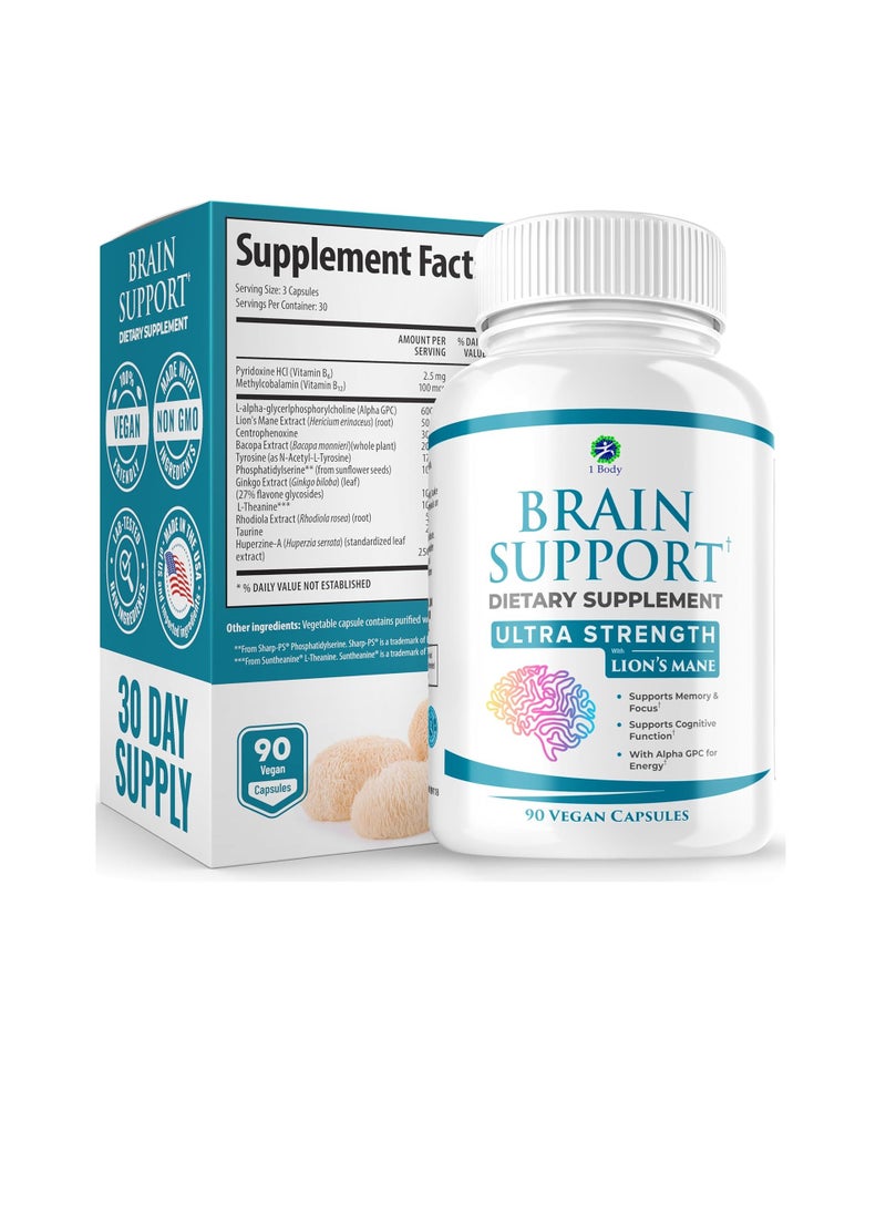1 Body - Support Healthy Brain Function with Nootropics, Improve Memory and Boost Focus - Alpha GPC, Lion's Mane Extract, Bacopa Monnieri, Phosphatidylserine, Ginkgo Biloba, Rhodiola Rosea, Huperzine A - Image 1