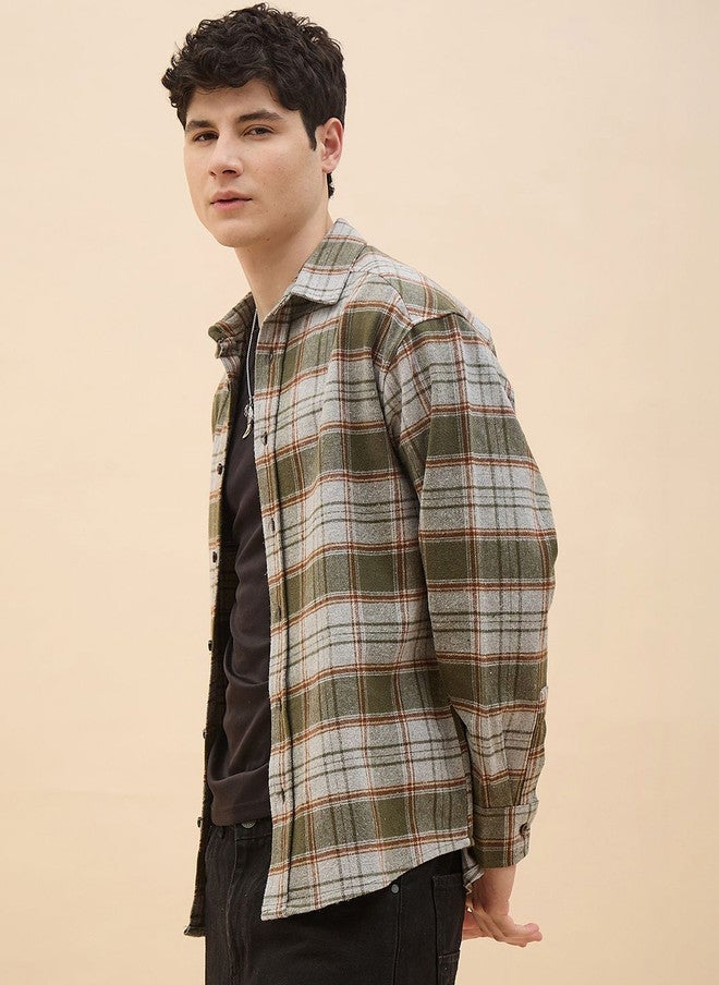 CHIMPAAANZEE Men Checked Oversized Casual Shirt - Image 5
