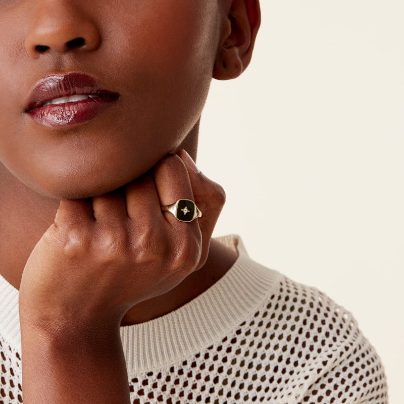 PAVOI 14K Gold Plated Signet Ring for Women | Bold Stackable Ring (Yellow Gold, 8) - Image 2