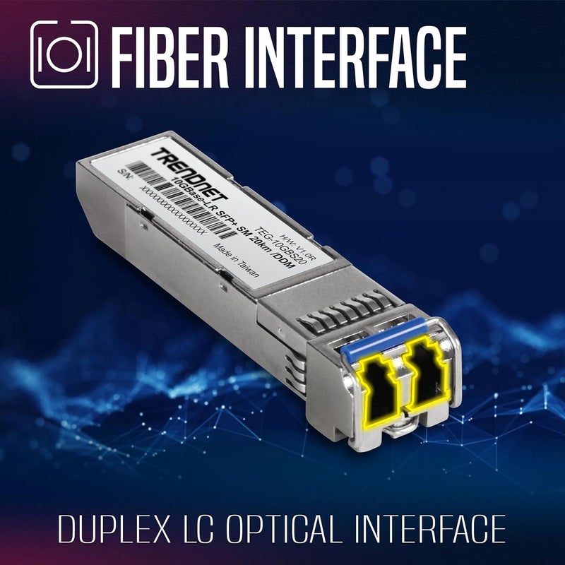 Trend Net SFP+ Single Mode LC Module (20km), TEG-10GBS20, NDAA TAA Compliant, Data Rates up to 10.31Gbps, EMI Design, Lifetime Protection - Image 3