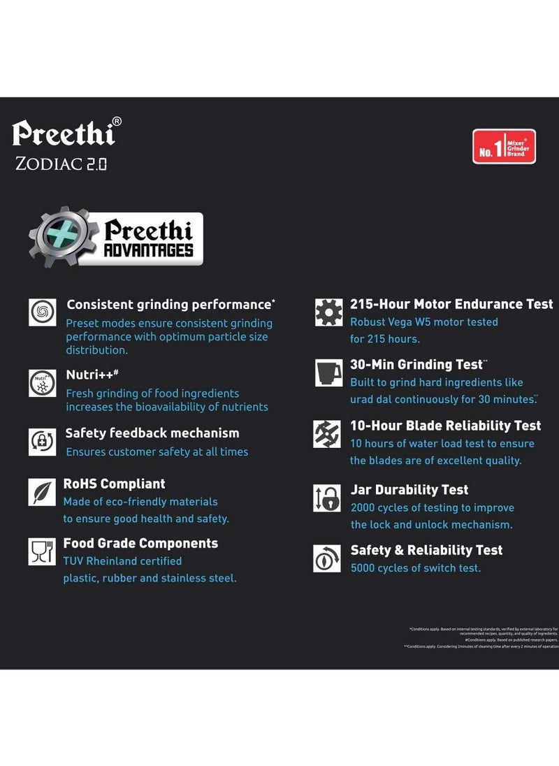 Generic - Preethi Zodiac 2.0 MG235 mixer grinder, 750 watt with 4 jars includes 3 In 1 insta fresh juicer Jar & Master chef food processor Jar (Black) - Image 1