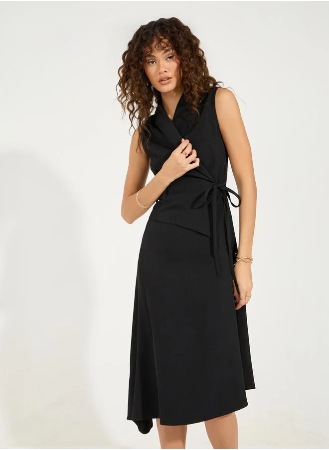 Styli Plain Tie-Up Sleeveless Blazer Midi Dress