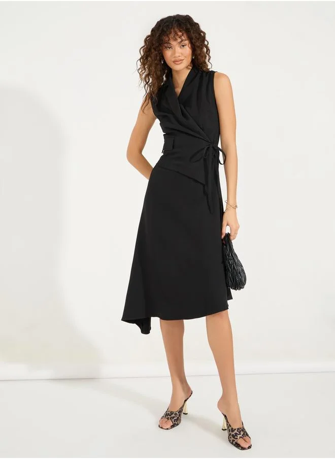 Styli Plain Tie-Up Sleeveless Blazer Midi Dress