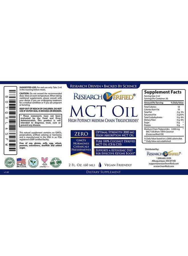Research Verified 100% MCT Oil - 2 Fl. Oz. - 1 Bottle - Vegan Friendly - Image 4