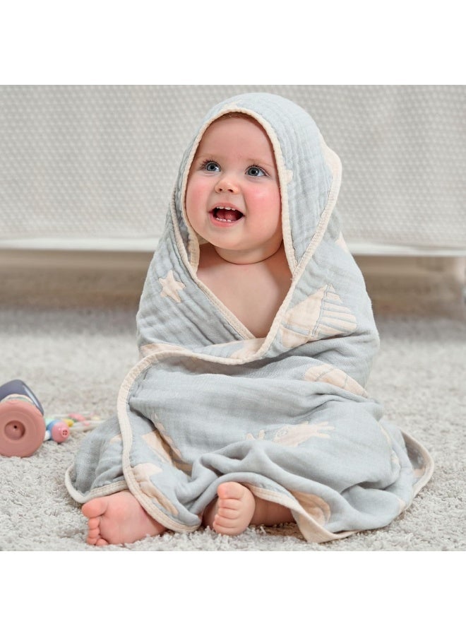 HardNok Ultra-Soft Muslin Baby Hooded Towel - 32 x 32 Inches, Ideal for Bath & Beach, Suitable for Both Boys & Girls - Image 1