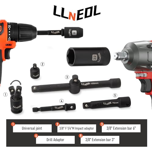 LLNEDL 3/8" Drive Impact Socket Set 95Pcs, Spark Plug Socket (5/8", 13/16"), 6 Point Metric & SAE from 5/16"- 3/4", 8-22mm, CR-V Deep & Shallow Kit with Quick Release Ratchet (72-Tooth) for Home & DIY - Image 4