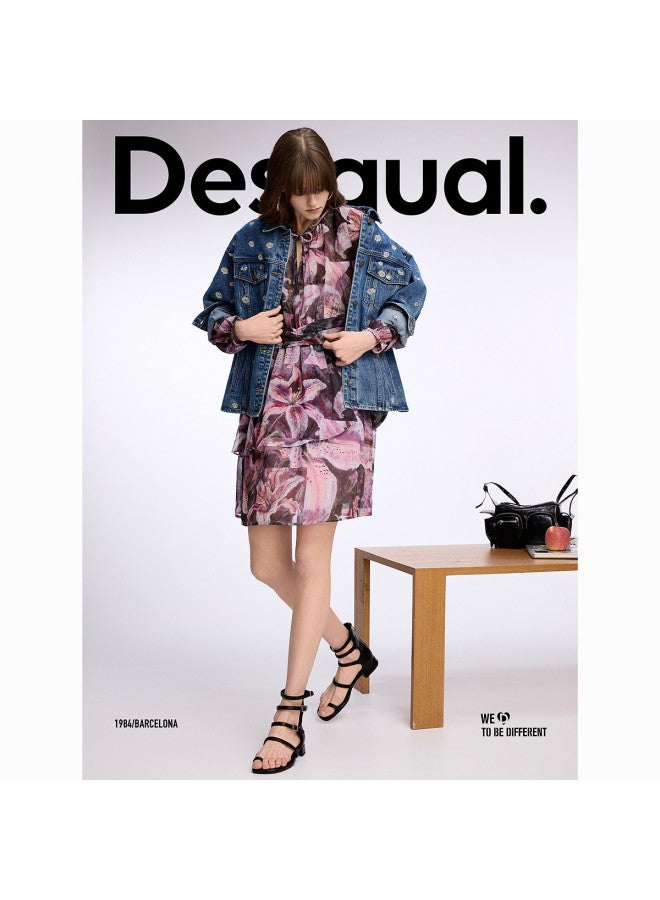 DESIGUAL oversized Daisy-embroidered Collar Denim Jacket For Women - Image 3