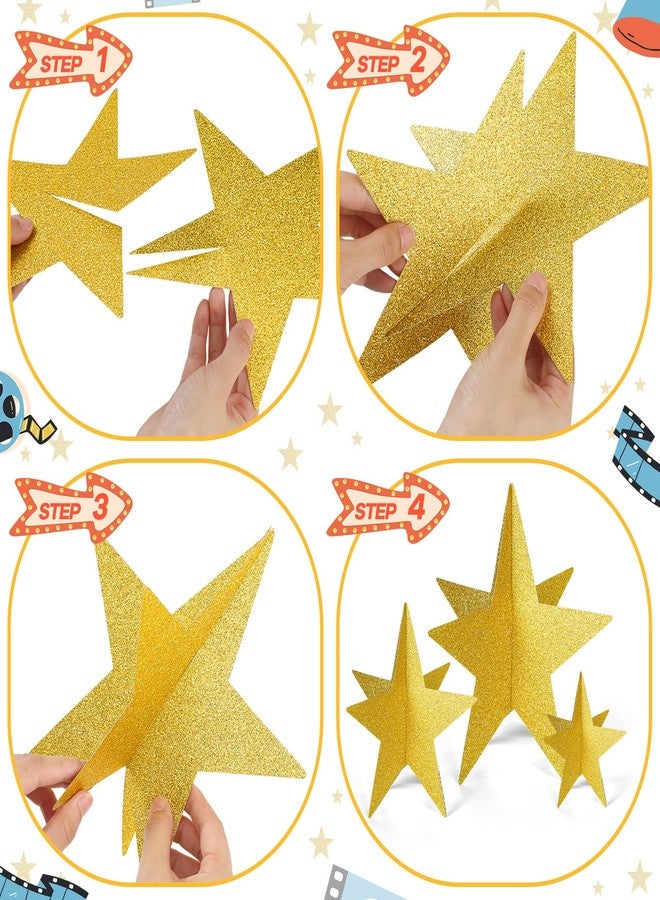 Sinload 45 Pcs 3D Star Centerpieces Movie Night Decorations for Table in 3 Size Hanging Supplies for Red Carpet Film Show Theme Birthday New Year Party First Day of School Table Decor(Gold) - Image 4