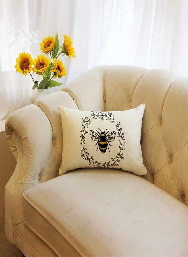 Ogiselestyle Bee Lumbar Pillow Covers, 12 x 20 Inch Farmhouse Spring Summer Cushion Case Decoration for Sofa Couch - Image 3