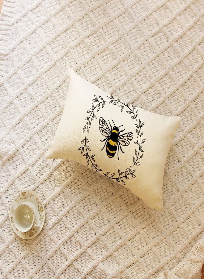 Ogiselestyle Bee Lumbar Pillow Covers, 12 x 20 Inch Farmhouse Spring Summer Cushion Case Decoration for Sofa Couch - Image 2