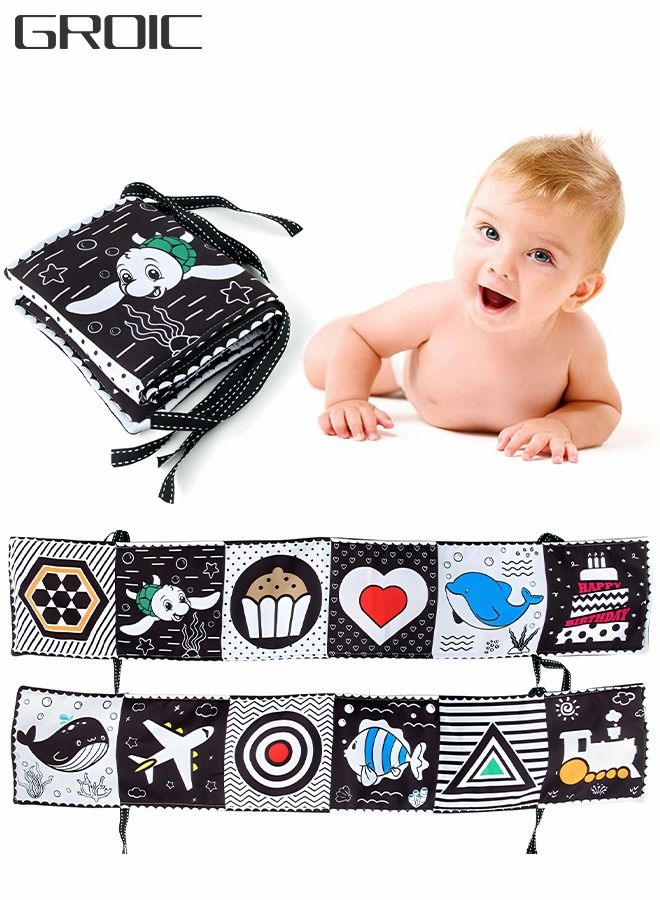 GROIC Black and White High Contrast Soft Book Sensory Baby Toys, Infant Tummy Time Cloth Crib Folding Educational Activity Newborn Toys - Image 1