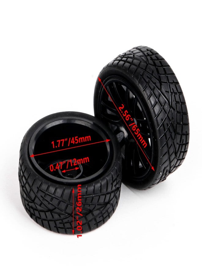 Mxfans 12mm Hex Black Plastic 14-Spoke Wheel Rims & Black Striped Pattern Rubber Tires for RC 1:10 On Road Racing Car Pack of 4 20604 - Image 4