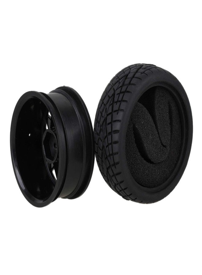 Mxfans 12mm Hex Black Plastic 14-Spoke Wheel Rims & Black Striped Pattern Rubber Tires for RC 1:10 On Road Racing Car Pack of 4 20604 - Image 5