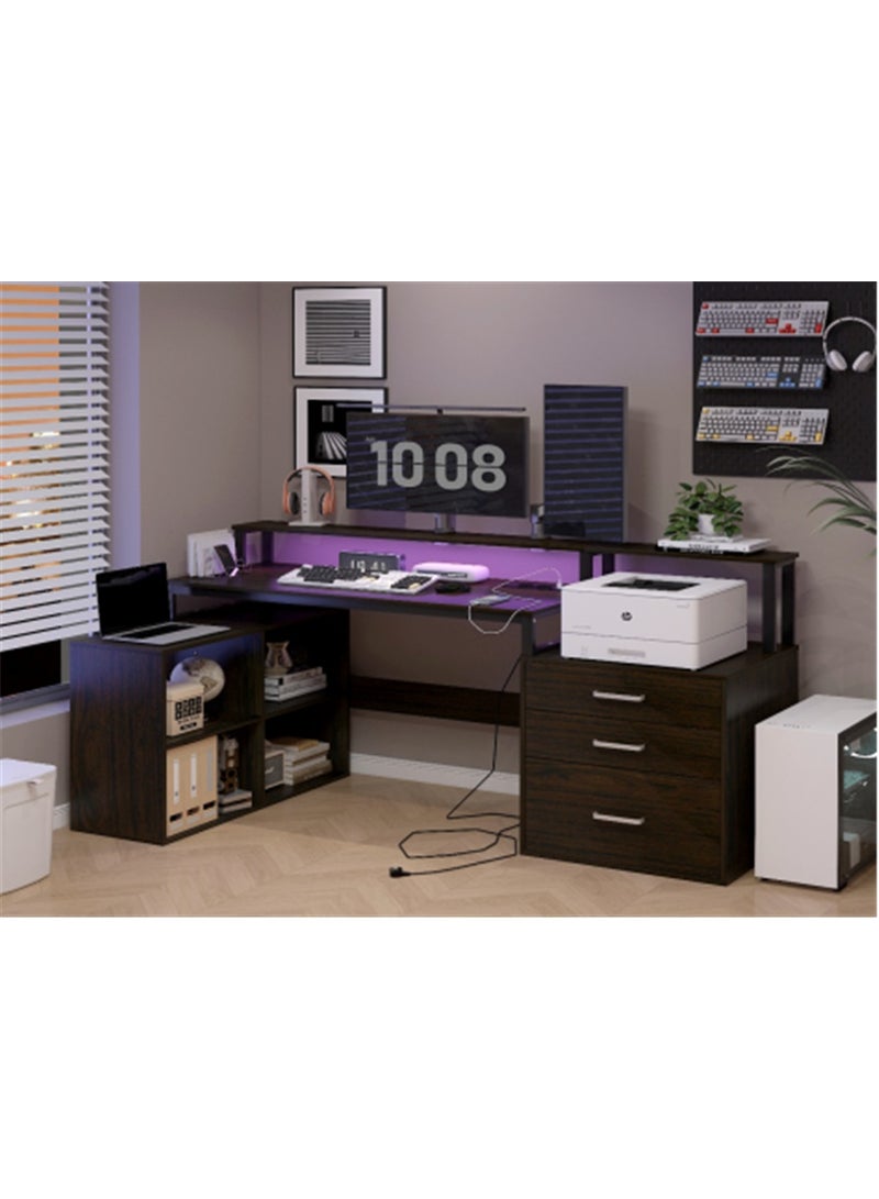 مكتب الكمبيوتر متعدد الوظائف ، مكتب الكمبيوتر المحمول مكتب الكتابة مع خزانة التخزين ، طاولة دراسة الطلاب مع ثلاثة أدراج ، مناسبة لغرفة دراسة المكتب المنزلي (بني YN125) - Image 1