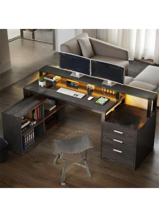 مكتب الكمبيوتر متعدد الوظائف ، مكتب الكمبيوتر المحمول مكتب الكتابة مع خزانة التخزين ، طاولة دراسة الطلاب مع ثلاثة أدراج ، مناسبة لغرفة دراسة المكتب المنزلي (بني YN125) - Image 2