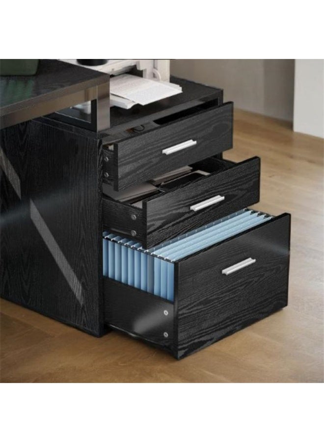 مكتب الكمبيوتر متعدد الوظائف ، مكتب الكمبيوتر المحمول مكتب الكتابة مع خزانة التخزين ، طاولة دراسة الطلاب مع ثلاثة أدراج ، مناسبة لغرفة دراسة المكتب المنزلي (بني YN125) - Image 4