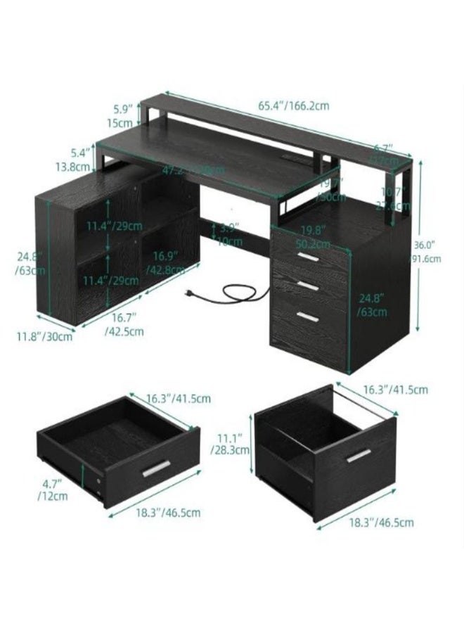مكتب الكمبيوتر متعدد الوظائف ، مكتب الكمبيوتر المحمول مكتب الكتابة مع خزانة التخزين ، طاولة دراسة الطلاب مع ثلاثة أدراج ، مناسبة لغرفة دراسة المكتب المنزلي (بني YN125) - Image 5