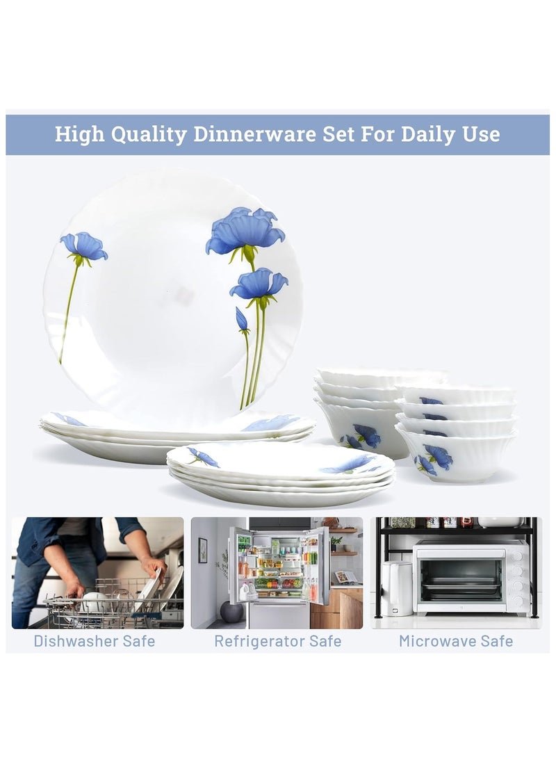 Cello Opal Dinner Set, 16 Pieces - Charming Blossom Design, Durable Opal Construction, Microwave-Safe, Versatile for Every Occasion - Multi-Colour  - Image 4