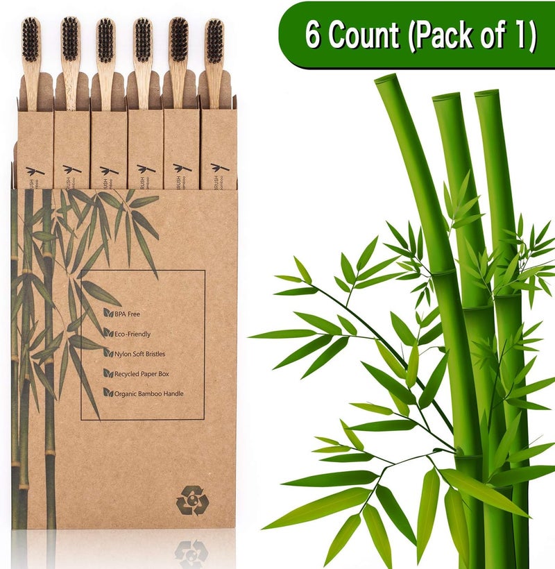 Virgin Forest Bamboo Charcoal Toothbrush 6pk, BPA-Free Eco Biodegradable, Medium Soft Bristles - Image 5