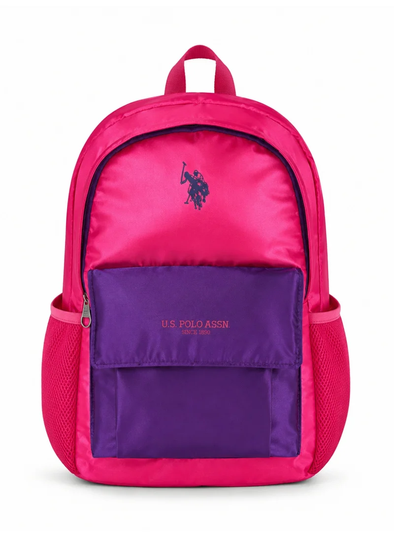 U.S. Polo Assn. U.S. Polo Assn. Classic Coral Purple Contrast Flap Backpack for School and Office MultiCompartment Bag for Campus