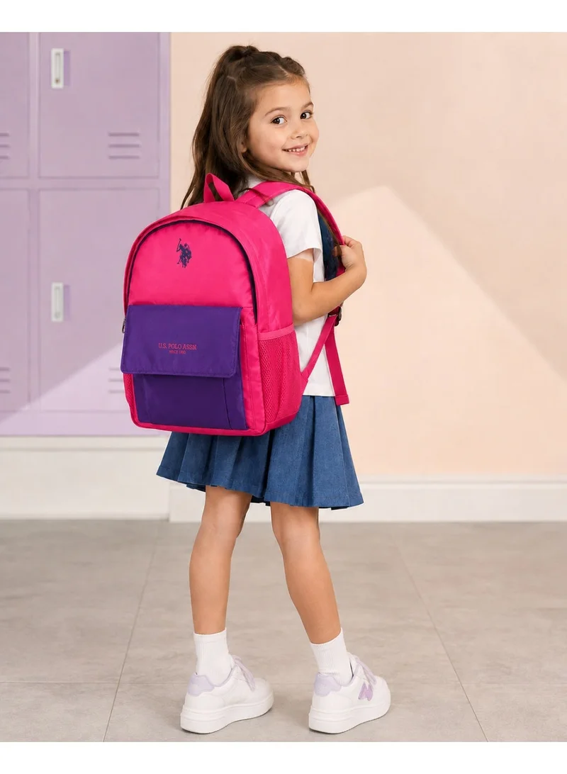 U.S. Polo Assn. PINK U.S. Polo Assn. Classic Coral Purple Contrast Flap Backpack for School and Office MultiCompartment Bag for Campus  | Best Price UAE