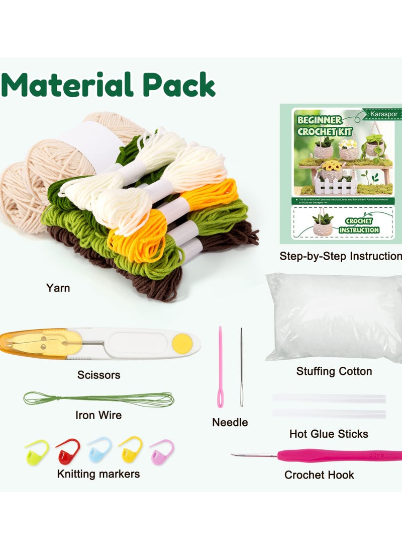 SYOSI 4PCS Beginner Crochet Kit for Hanging Plants, Crochet Potted Plant Kit Adult Crochet Kit with Easy Tutorials DIY Crochet Kit Hanging Plant Crochet Kit DIY Potted Plant Crochet for Adults Beginner  - Image 3