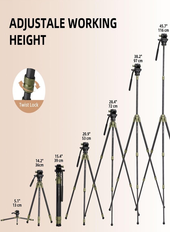 كاير حامل ثلاثي القوائم من ألياف الكربون Cayer CH10L مع رأس سائل صغير S1، حامل مكتبي صغير الحجم 28 بوصة، دعامة كاميرا مكتبية مع عمود مركزي للكاميرات عديمة المرآة وكاميرات الفيديو وكاميرات الهواتف المحمولة وكاميرات الويب - Image 5