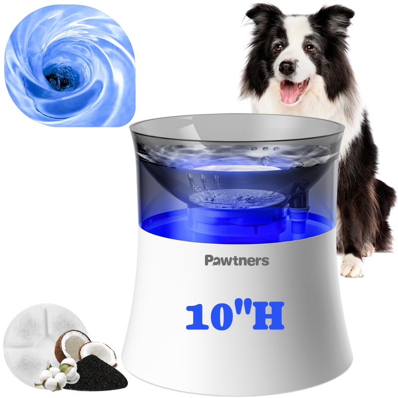 Pawtners Dog Water Fountain with Vortex Filtration Design, 3.5L/123oz Elevated Dog Water Bowl for Large Medium Dogs & Cats - Image 1