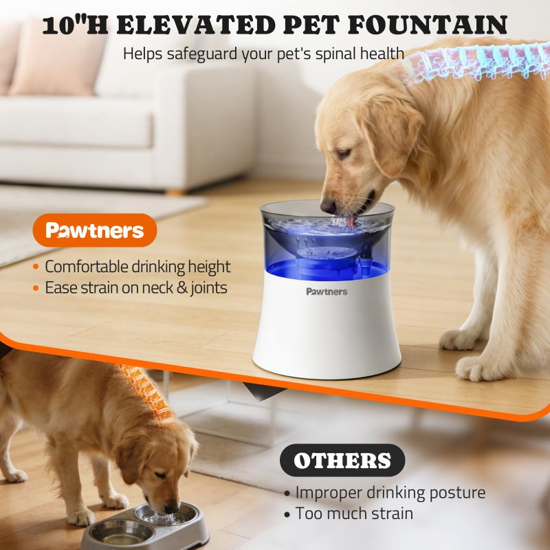 Pawtners Dog Water Fountain with Vortex Filtration Design, 3.5L/123oz Elevated Dog Water Bowl for Large Medium Dogs & Cats - Image 3