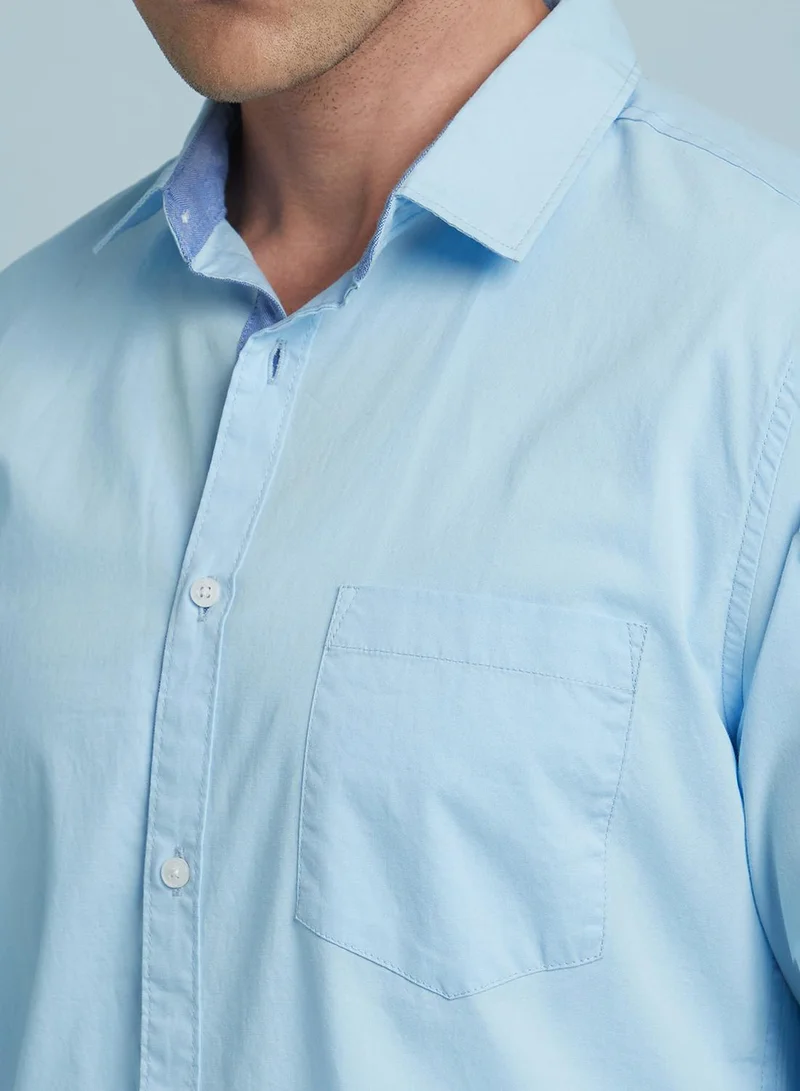 Dennis Lingo Men's Sky Blue 100% Cotton Solid Button Down Regular Fit Shirt
