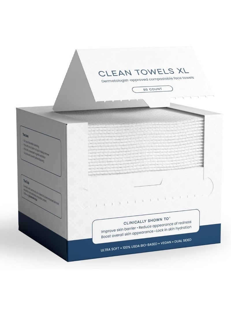MOMENT Clean Towels XL, World's First Biodegradable Face Towel/Disposable Makeup Removal Wipes/Super Soft 50 Count Single Box White