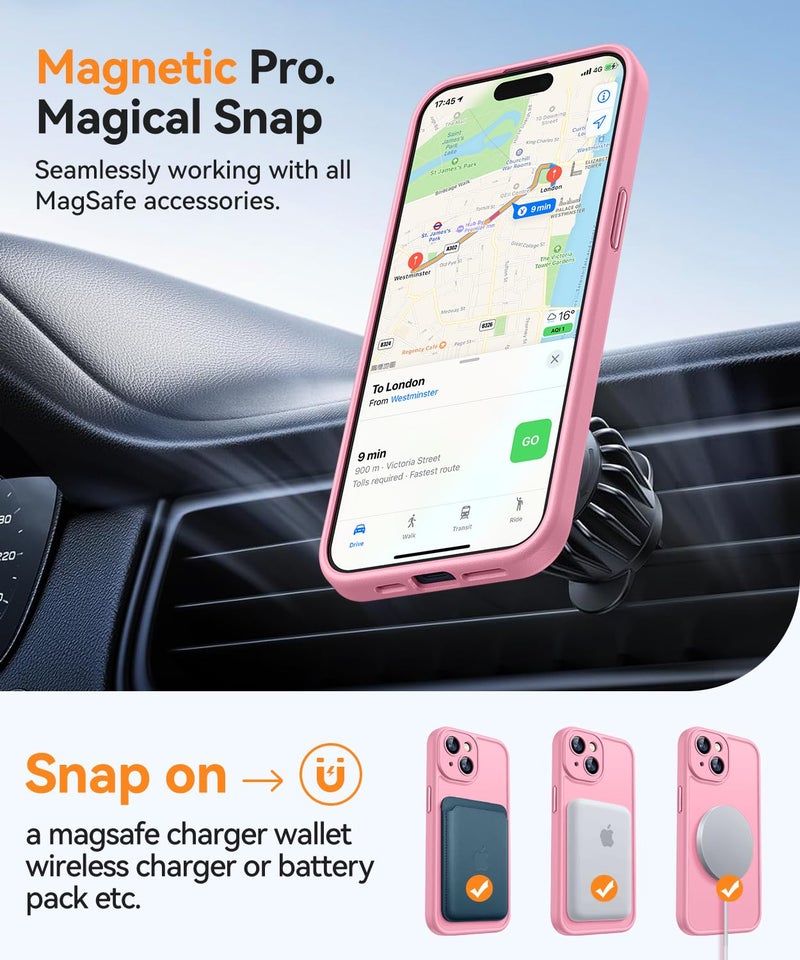CANSHN Magnetic for iPhone 15 Case, Upgraded [Full Camera Protection] [Compatible with Magsafe] [Translucent Matte] Shockproof Protective Phone Case for iPhone 15 6.1" - Pink - Image 4