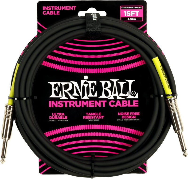 Ernie Ball 15ft Instrument Cable - Black - Image 1