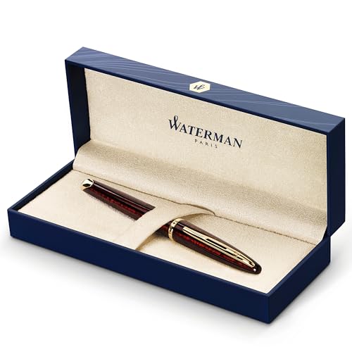 Waterman Carène Marine Amber Fountain Pen | Gloss Brown & Black with 23k Gold Clip | Medium Nib with Blue Ink Cartridge | Gift Box - Image 1
